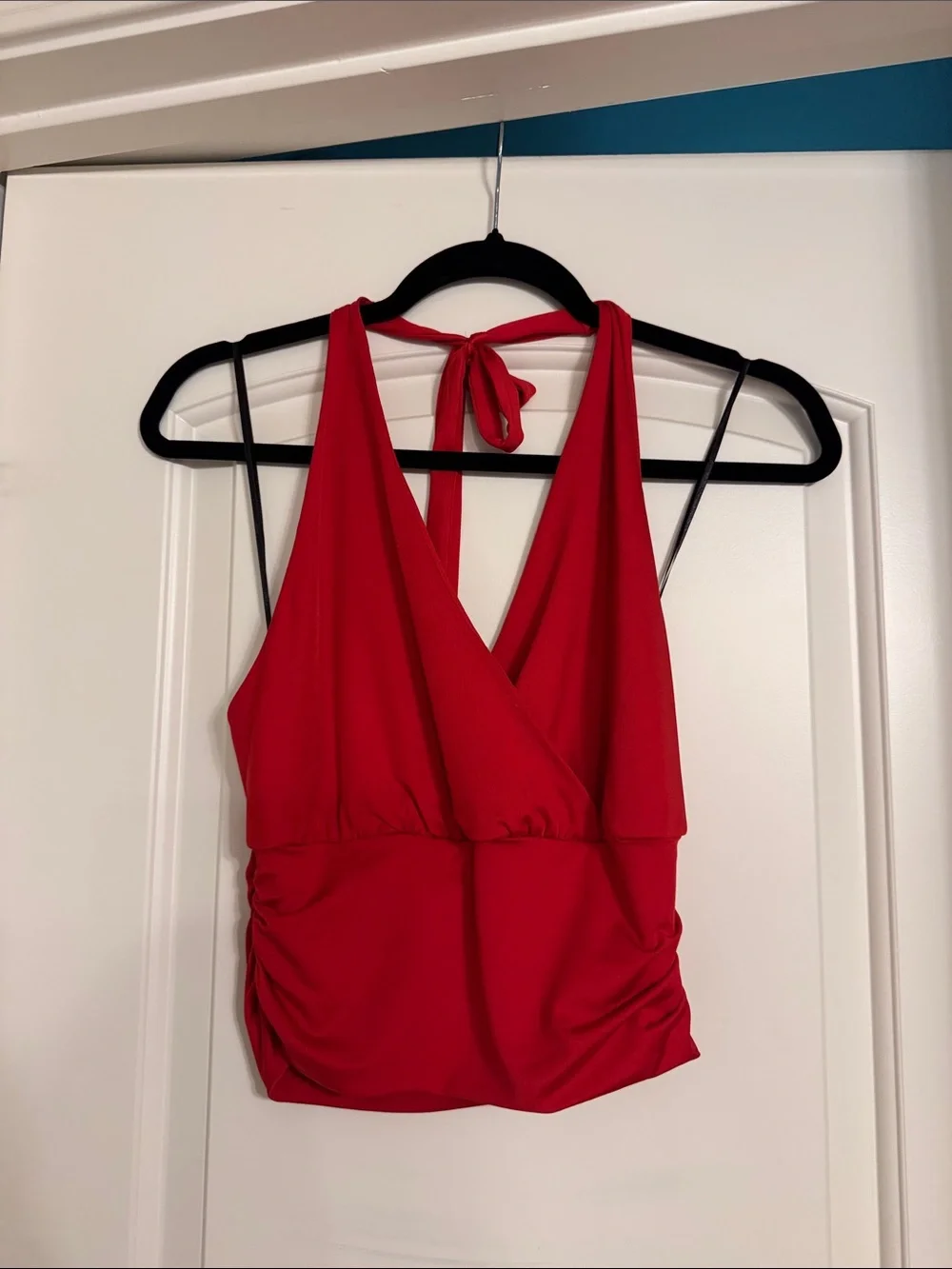 Red Halter V-Neck Ruched Tank - Picture 1 of 3